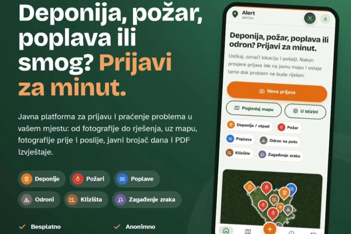 BiH dobila Alert.ba sustav:  Jednim klikom prijaviti deponije, požare, zagađenja zraka..